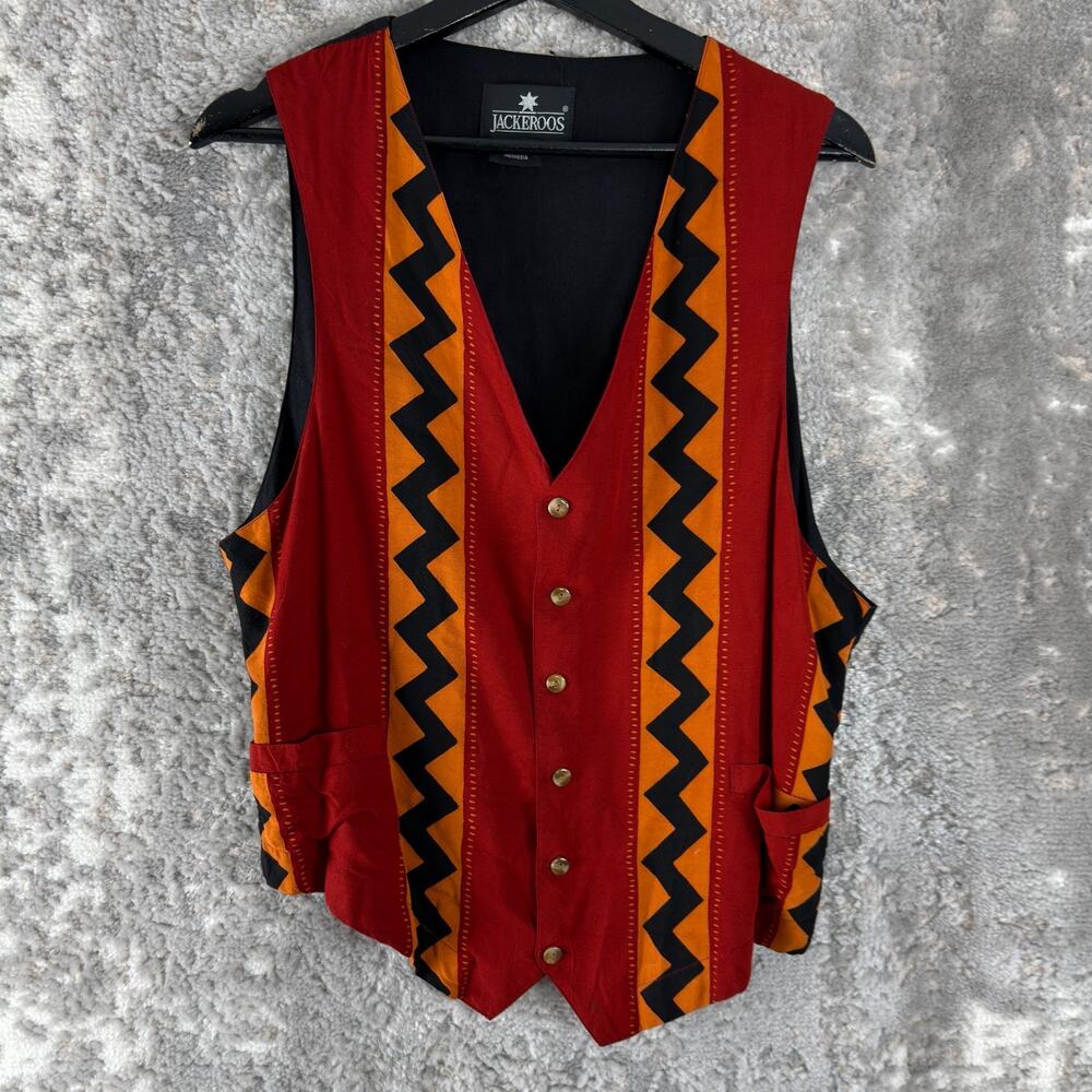 Jackeroos Size‎ XL Southwestern V Neck Vest Button Red Sleeveless Casual